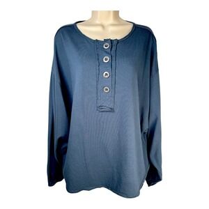 Ariat Womens XL Top Blue Cropped Dolman Sleeve Frayed Hem Boho Oversized Relaxed